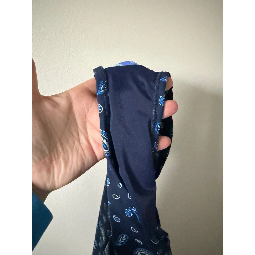 Lands End Womens Navy Blue Paisley Ruched One Piece Swimsuit Size 8‎ V-Neck